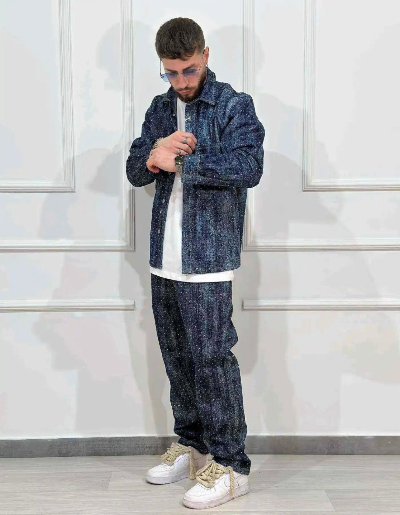 COORDINATO BRILLANTINATO JEANS